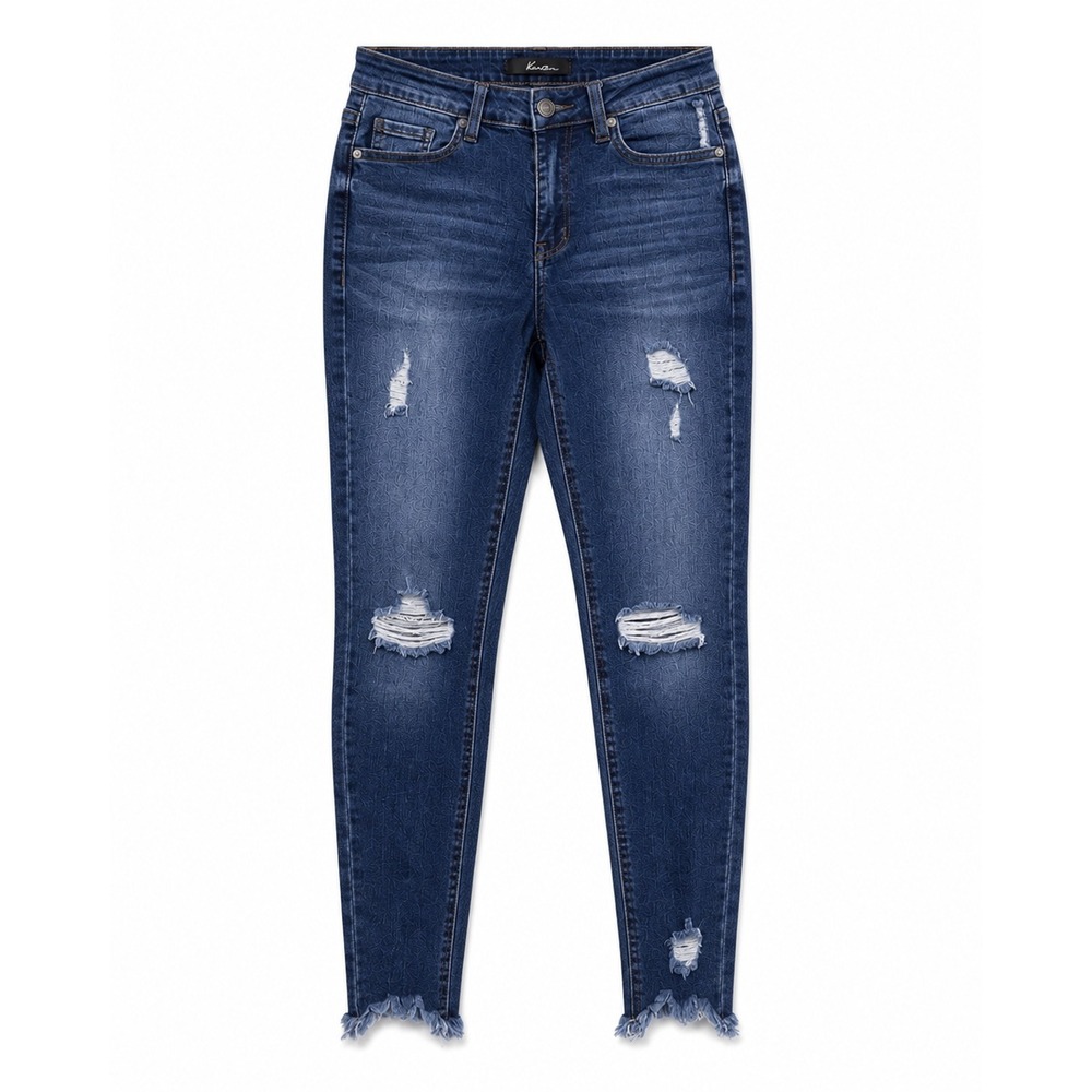 KanCan High Rise Distressed Skinny Jeans Dark Wash Frayed Hem Size 28 W9